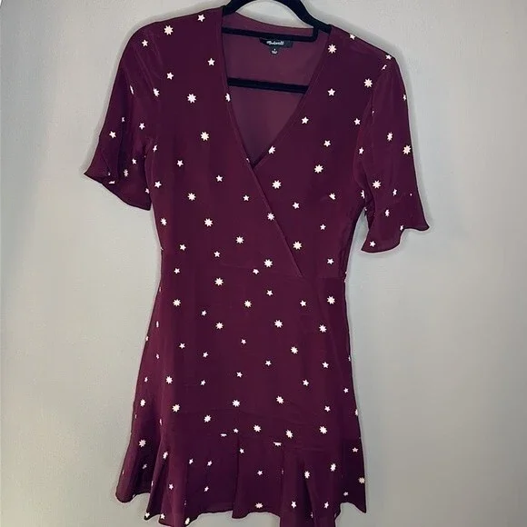 Madewell burgundy Silk Star Print Mini Dress size 0 - Picture 13 of 16